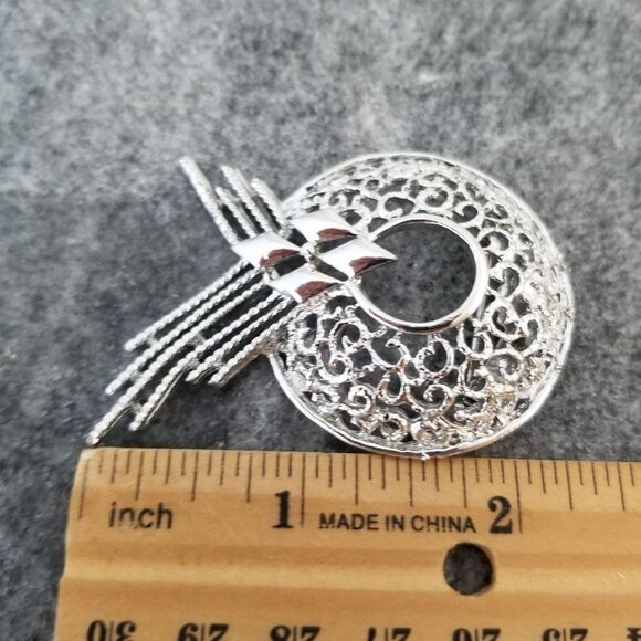 Vintage Modernist Silver Tone Brooch, Retro Design, Estate Unsigned - Picture 4 of 5